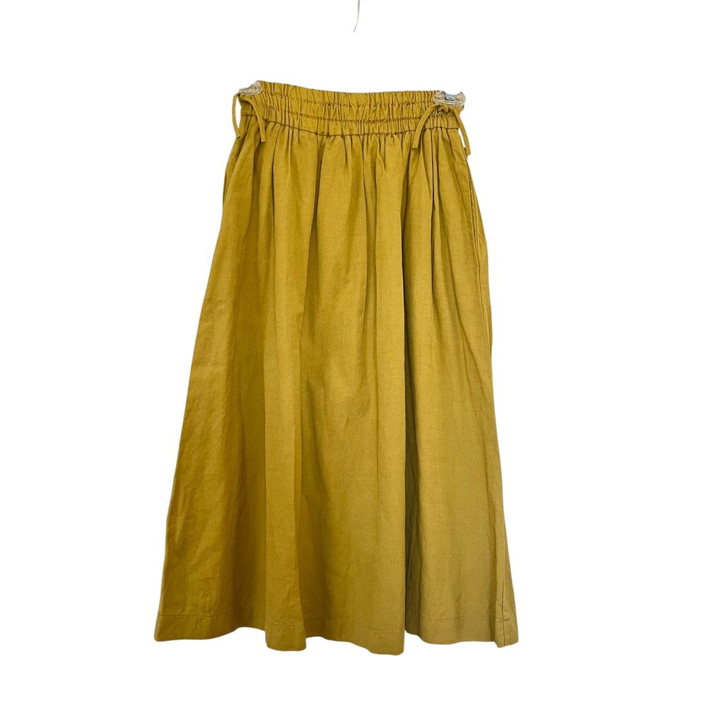 Zara Girls Mustard Yellow Cotton Linen Gathered Midi Skirt Modest 13/14